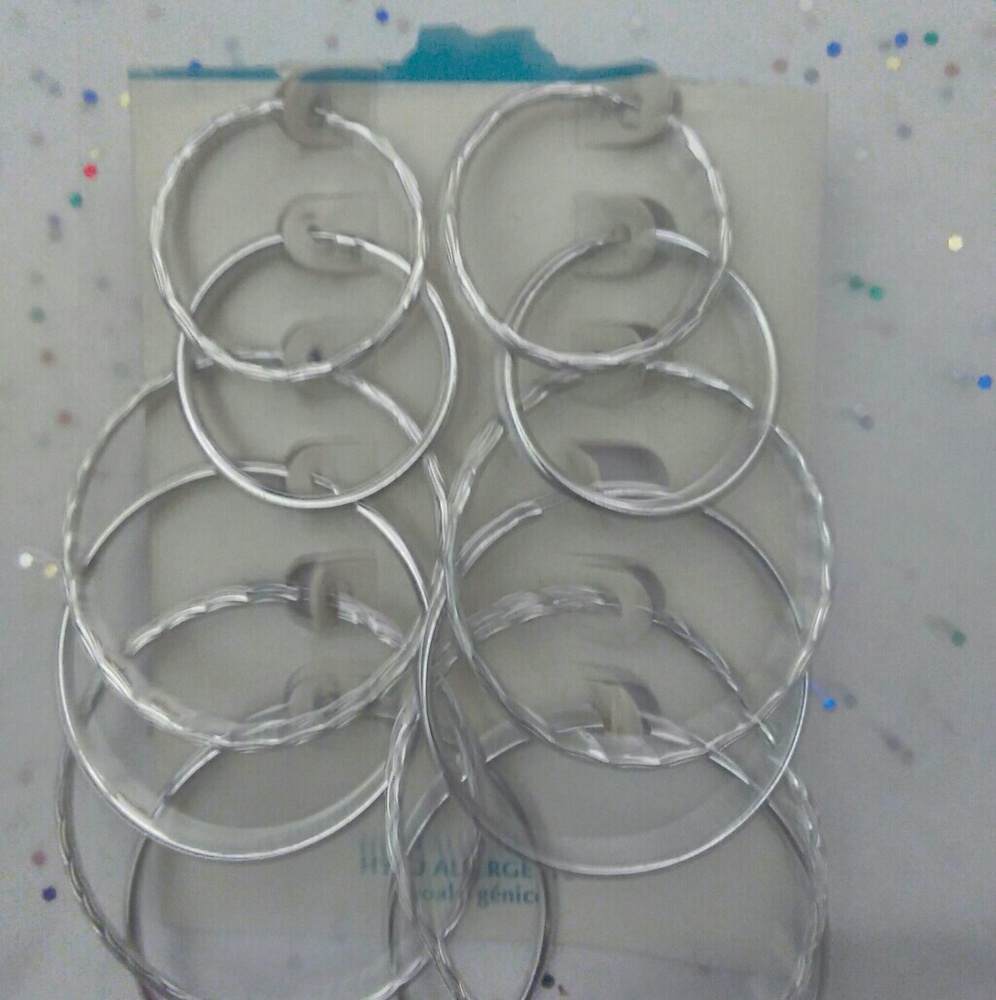 Silver Finish Hoop Earrings- 6 pairs!